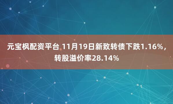 元宝枫配资平台 11月19日新致转债下跌1.16%,转股溢价率28.14%